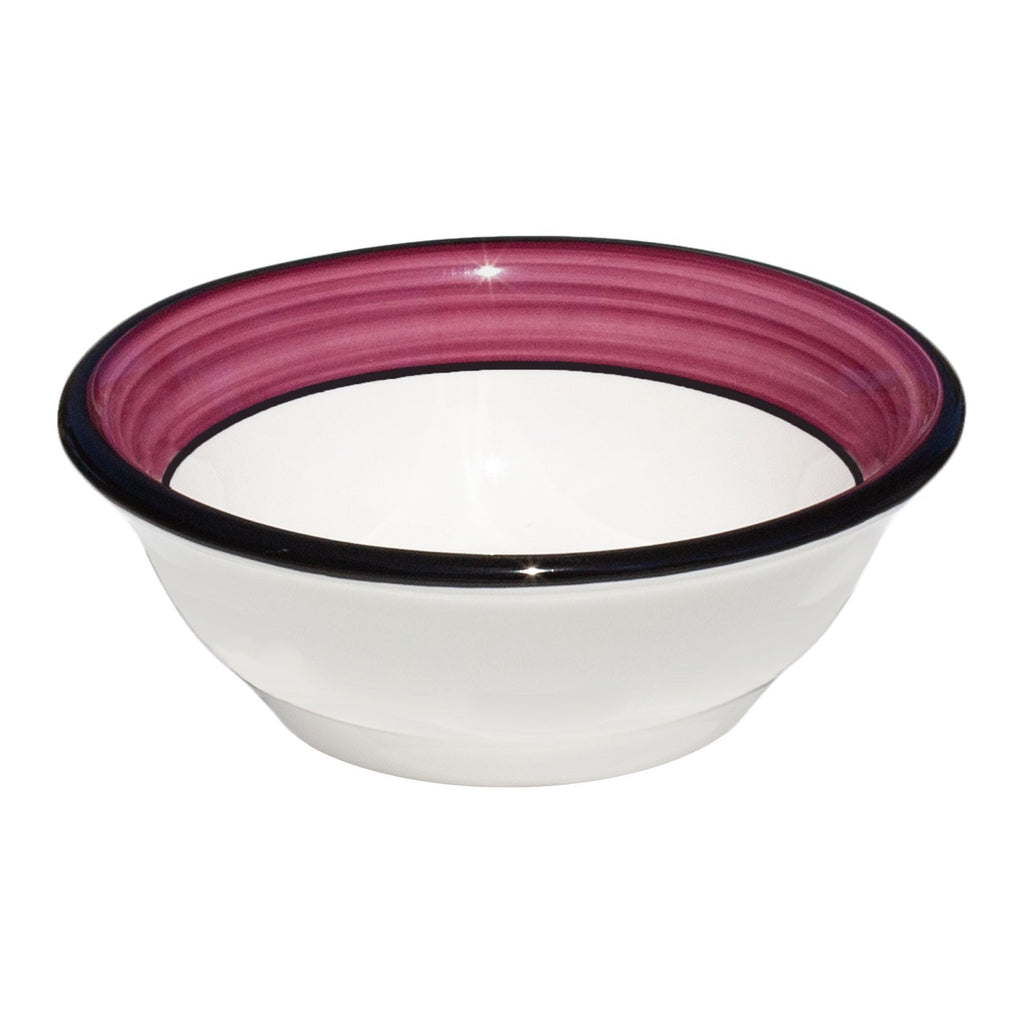 Footed serving bowl white purple spree pattern